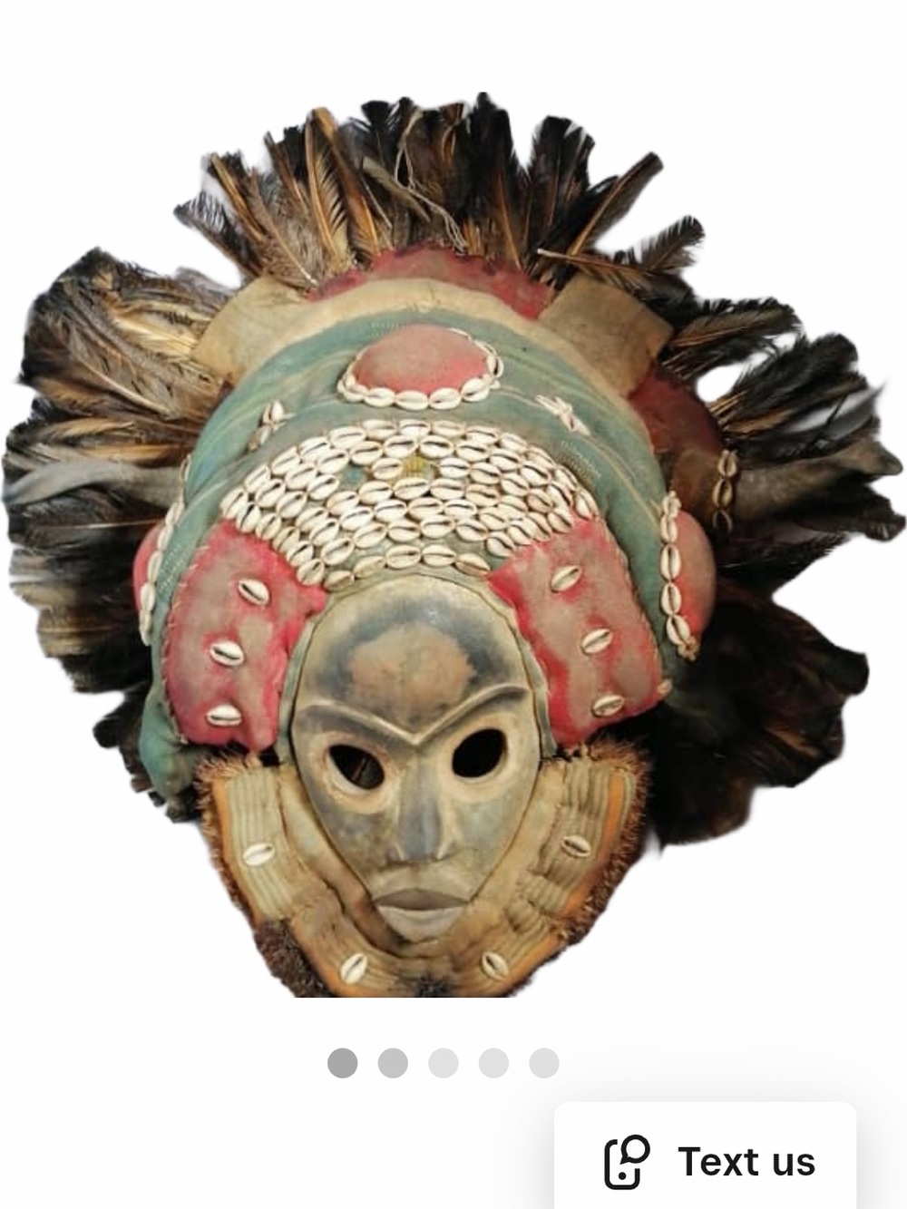 Antique Dan Mask Handcrafted Tribal Feather Mask Sculpture in Green and Red